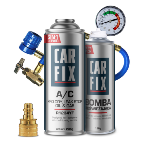CarFix 5w1 Gaz Do Nabijania Klimatyzacji R1234yf + Przewód + Adapter YF + Bomba Odświeżająca