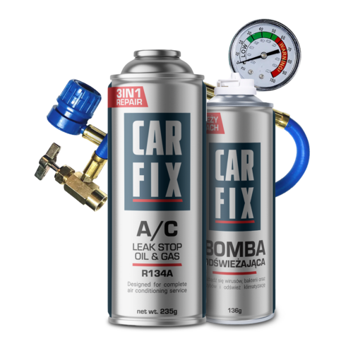 CarFix 3w1 Gaz Do Nabijania Klimatyzacji R134a + Przewód + Bomba Odświeżająca