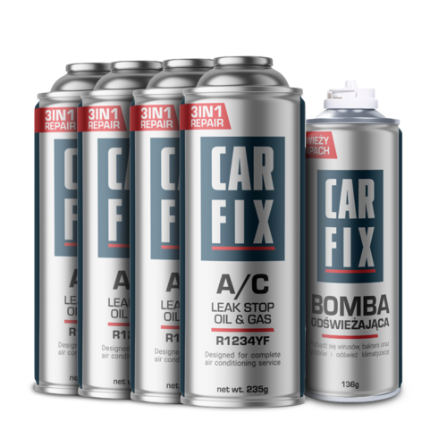 CarFix 3w1 4x Gaz Do Nabijania Klimatyzacji R1234yf + Bomba Odświeżająca