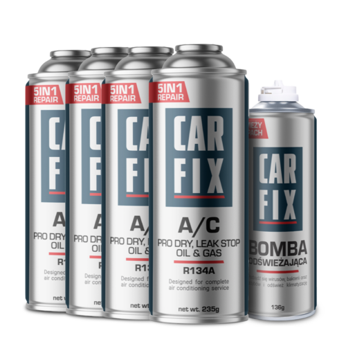 CarFix 5w1 4x Gaz Do Nabijania Klimatyzacji R134a + Bomba Odświeżająca